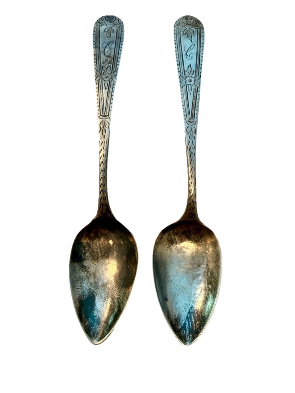 1800’s Early American Coin Silver Lot (2) 6”Teaspoons James Watts, Philadelphia